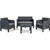 TOOMAX Set da giardino Salotto da giardino effetto Rattan Salottino da esterno completo 4 pezzi: Divano, 2 Poltrone e Tavolino colore Antracite - Matilde - Z0114R5 4100