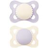 MAM Original Pure - Ciuccio 2-6 mesi, 2 pezzi, in materiale sostenibile e bio-rinnovabile, tettarella in silicone SkinSoft, con custodia MAM per ciuccio, colore: rosa/viola
