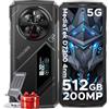 DOOGEE V40 Pro Rugged Smartphone, D7300 5G Octa-Core, 36(16+20) GB+512 GB, 1.47" Rear Display 6.78"FHD 8680mAh, 200MP+20MP+8MP+8MP&32MP, Triple Card Slot/Android 14/NFC/Fingerprint/Face ID, Argento