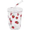 Haofy Tazze di vetro, tazze di vetro trasparente Bere bicchieri con coperchi e cannucce Tazze di vetro fantasia fragola per acqua potabile Caffè Succo di latte