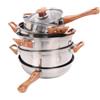 Hominas Batteria Da Cucina a Induzione 5 Pezzi, Set Padelle Pentole Antiaderente in Acciaio Inox Con Coperchi per I Piani Cottura, 16/18/20/24/24cm