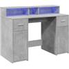 vidaXL Scrivania con Luci LED Grigio Cemento 120x55x91 cm Multistrato, scrivania da Ufficio, scrivania da Computer, Tavolo da Ufficio