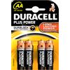 Duracell pile alcaline aa 1,5v non ricaricabili plus power confezione da 4 pile
