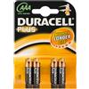 Duracell pile alcaline aaa 1,5v non ricaricabili plus power confezione da 4 pile