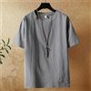 T-Shirt Casual A Maniche Corte Collo A Giro In Look Lino