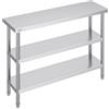 VEVOR Tavolo per La Preparazione degli Alimenti in Acciaio Inossidabile, Tavolo da Lavoro da Cucina Commerciale 356 x 1219 x 864 mm 2 Ripiani Inferiori Regolabili, per Barbecue, Cucina, Casa, Garage