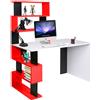 BAKAJI Scrivania Libreria 7 Ripiani Tavolo Porta Pc Computer Legno Casa Ufficio Rosso