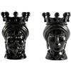 BEVILACQUA SET DI 2 TESTE DI MORO, CERAMICA ARTIGIANALE SICILIANA NERO LUCIDO, 22 cm - h 22 x 15 x 15 cm