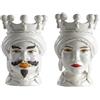 BEVILACQUA SET DI 2 TESTE DI MORO, CERAMICA ARTIGIANALE SICILIANA BIANCO, 35 cm - h 35 x 20 x 20 cm