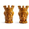 BEVILACQUA SET DI 2 TESTE DI MORO, CERAMICA ARTIGIANALE SICILIANA GIALLO MIELE, 35 cm - h 35 x 20 x 20 cm