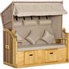 Outsunny Sedia a Sdraio 3 Posti Lettino con Tetto 2 Tavolini Ribaltabili Poggiapiedi Chaise Longue Schienale Regolabile a 5 Posizioni XXL Poly Rattan Naturale 150 x 79 x 160 cm
