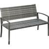 Outsunny Panca da Giardino in Stile Rattan, con Struttura in Acciaio, per 2 Persone, Grigio, 122 x 60 x 85cm