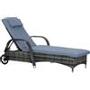 Outsunny Sdraio da Giardino in Polirattan con Schienale Regolabile in 5 Posizioni, Cuscino, Ruote, Portata 160 kg, Sedia Sdraio Relax per Giardino, 200x73x30-103cm, Grigio