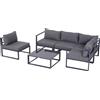 Outsunny 6 pz. Set da giardino Salotto da giardino Gruppo di sedute Mobili da giardino in alluminio + Poliestere + Vetro temperato Grigio 4 x Sedia 1 x Divano ad angolo 1 x Tavolino da caffè Cuscini per 4-5 persone