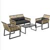 Outsunny Set Mobili da Giardino in Polyrattan per 4 Persone, Set da Balcone Resistente alle Intemperie, con Divano a 2 Posti, 2 Poltrone, Tavolino in Vetro, Cuscini per Seduta Nero