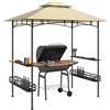 Outsunny Gazebo da BBQ, Gazebo da giardino con 2 ripiani, ceste portaoggetti, ganci, per terrazza, Beige