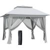 Outsunny Gazebo Pieghevole Pop-Up con Borsa a Rotelle in Acciaio+Tessuto Oxford+Rete Grigio 3,64x3,64x2,94m