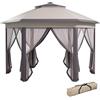 Outsunny Gazebo 4x4m Impermeabile Pop-up esagonale pieghevole, Doppio tetto, Gazebo da giardino con 6 pareti laterali, Tenda da festa inclusa borsa da trasporto, per giardino, terrazza, festival, Caffè+Beige