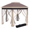 Outsunny Gazebo 4x4m Impermeabile Pop-up esagonale pieghevole, Doppio tetto, Gazebo da giardino con 6 pareti laterali, Gazebo per feste con borsa per il trasporto, per giardino, terrazza, festival, Beige+Khaki