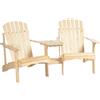 Outsunny Sedia da giardino Adirondack con tavolo e foro per ombrellone, set di 2 posti sedute da giardino in legno massello naturale 178 x 87 x 92 cm