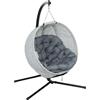 Outsunny Cesto Sospeso a Forma di Uovo, Amaca con Funzione Altalena e Cestino Pieghevole, Sedia da Giardino, Portabicchieri, Grigio