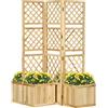Outsunny Paravento pieghevole a 3 ante per Giardino con 4 fioriere, in Legno Massello, 133 x 62 x 165 cm, Colore Naturale | Aosom Italy