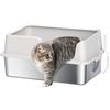 PawHut Lettiera per Gatti con Bordi Rialzati, Vassoio e Paletta, in Acciaio Inox e PP, 60x40x28 cm, Grigio Chiaro | Aosom Italy