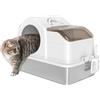 PawHut Lettiera per Gatti Chiusa con 2 Tappetini, in Acciaio Inox, ABS e PP, 60.5x40.5x42 cm, Bianca e Argento | Aosom Italy