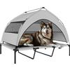 PawHut Lettino per Cani con Copertura a 3 Lati Rimovibile, in Poliestere e Acciaio, 122x92x94 cm, Grigio Chiaro e Nero | Aosom Italy