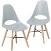 HOMCOM Set di 2 Sedie da Pranzo in Plastica e Legno Stile Nordico con Schienale Curvato, Grigio | Aosom Italy