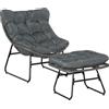 Outsunny Poltrona da Relax in Rattan con Sgabello per Giardino Poltrona in Rattan da Esterno con Cuscino in Acciaio Poliestere Grigio 69 x 76 x 70 cm | Aosom Italy