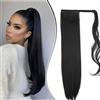 Dcbaboo Coda Capelli Extension Lisci 60cm Coda Finta Capelli Sintetici Posticci per Capelli Extension Coda Capelli Finti Clip Coda di Cavallo Dritti Lunghi Wrap Around Ponytail per Donna, Jet Nero