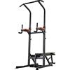 HOMCOM Power Tower Pieghevole, Stazione Fitness Multifunzione Regolabile in 7 Posizioni con Sbarra Trazioni, Dip Station, Pull UP Station e Panca Piana in Acciaio, per Home Gym Casa, Portata 150kg