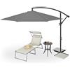 Relaxdays Ombrellone da Giardino con Manovella, ∅ 300 cm, Parasole Direzionabile, Custodia & Base, Coprisole XXL, Grigio