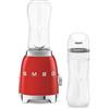 Smeg, Frullatore da Tavolo Compatto PBF01RDEU, 2 Livelli di Velocità, Sicurezza Blocco Motore, 2 Bottiglie da 600 ml in Dotazione, Base Antiscivolo, Avvolgicavo Integrato, 300W, Rosso