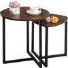BAKAJI Set 2 Tavolini da salotto ad Incastro, Forma Rotonda e Triangolare con Struttura in Metallo Nero e Piano Noce, Tavoli da Caffè Salvaspazio Design Industrial, Soggiorno, Casa, Ufficio (Design 1)