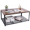 BAKAJI Tavolino Divano Tavolo caffè da Salotto Rettangolare Design Moderno Industriale Struttura in Metallo con Ripiano Inferiore Piao d'appoggio in Legno MDF Scuro Dimensione 106 x 60 x 45 cm
