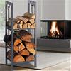 BAKAJI Portalegna Verticale Supporto Scaffale in Metallo Porta Legna 2 Ripiani da Interno Esterno Legnaia Casa Giardino per Camino Caminetto Stufa Design Moderno (100 x 40 x 30 cm)