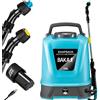 BAKAJI Spruzzatore a batteria da Giardino con Accessori, Nebulizzatore a pressione 5,5 Bar con Tracolla Antifatica, Pompa Ultra Leggera Irrigazione e Cura Piante, Acqua e Antiparassitario (10 Litri)