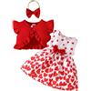 HEOXIN Vestito per neonata, Cardigan Senza Maniche Bordo Increspato, Scollo Rotondo Cuore, con Fiocco, Fascia Capelli, Vestito Neonato, Set di Vestiti Estivi Volant, Rosso, 2-3 Anni