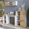DEGHI Set scrivania con pensile e mobile multiuso 190x180h cm in legno effetto rovere aystar e bianco - Wicked