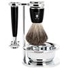 Mühle Rytmo - Set da rasatura con pelo di tasso puro, con rasoio, resina nobile nera
