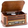 Auna Belle Epoque 1908 - Giradischi Vintage, Radio Digitale, Giradischi Vinili in Design retrò, Dab+, FM, Bluetooth, Lettore CD, MP3, Funzione RDS, Cassetta, USB, Marrone