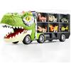 BAKAJI Camion Trasportatore di Dinosauri 6 in 1 Giocattolo per Bambini Idea Regalo con Auto Colorate, Gioco Veicolo Retrattile con Luci e Suoni, Dinosauro Macchina con Macchinine da Corsa