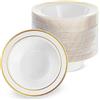Matana - 25 Ciotole in Plastica Bianca Premium con Bordo Dorato, 360ml - Piatti Fondi per Matrimoni, Compleanni, Battesimi, Natale, Barbecue, Feste - Resistenti e Riutilizzabili