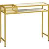 HOMCOM Tavolo consolle da ingresso con cestino portaoggetti e struttura in acciaio Mobili per corridoi da ingresso con carico di 50 kg 100x30x80 cm Oro e Bianco