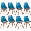 BenyLed - Set di 8 sedie da sala da pranzo scandinave, moderne sedie da cucina con cuscino in tessuto, sedie supplementari in lino con gambe in faggio, colore: turchese - tessuto