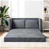 Keyroto Divano Letto 2 Posti Una Piazza e Mezza Convertibile Da Terra 2 in 1 - Velluto Grigio Scuro - 122x204x55 cm