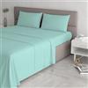 Italian Bed Linen Set Lenzuola Letto Matrimoniale Cotone Max Color, lavorato in Italia - Completo Letto, Lenzuolo Sotto con Angoli, Telo Sopra 240x300 cm e 2 Federe con Patella Interna, Acqua
