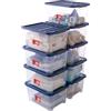 SUNDIS Wave Box, set di 9 scatole portaoggetti 24l, con coperchio a clip, plastica trasparente, impilabile, ideale per riporre oggetti in camera da letto, spogliatoio, ufficio o ripostiglio